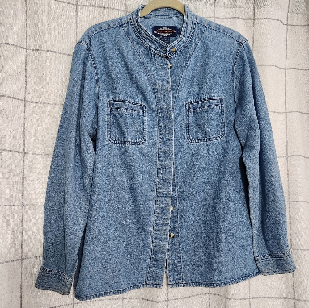 Ruff Hewn Blue Denim Button-Up Top
